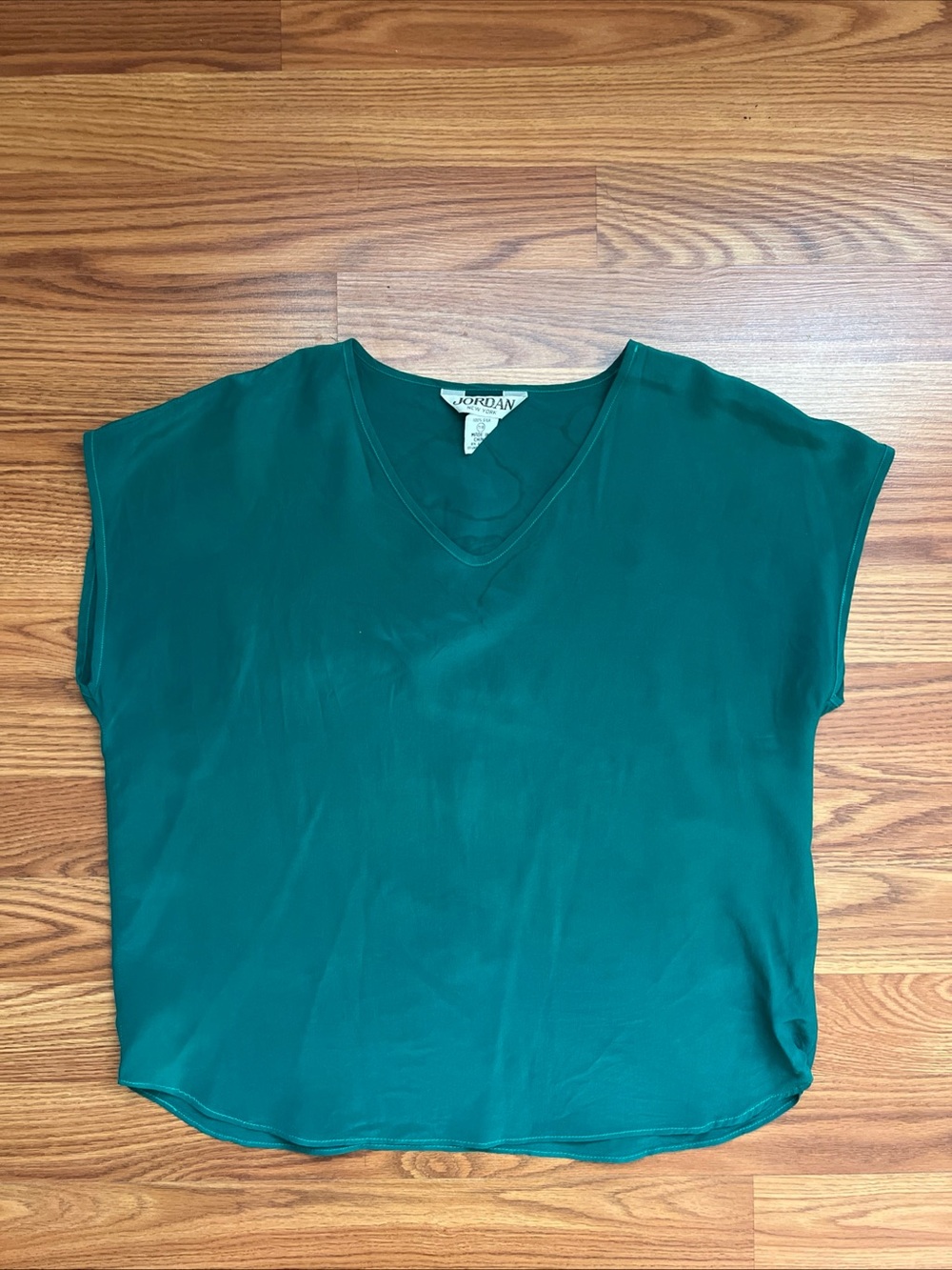 Vintage Women's Teal Silk V-Neck Short Sleeve Blouse